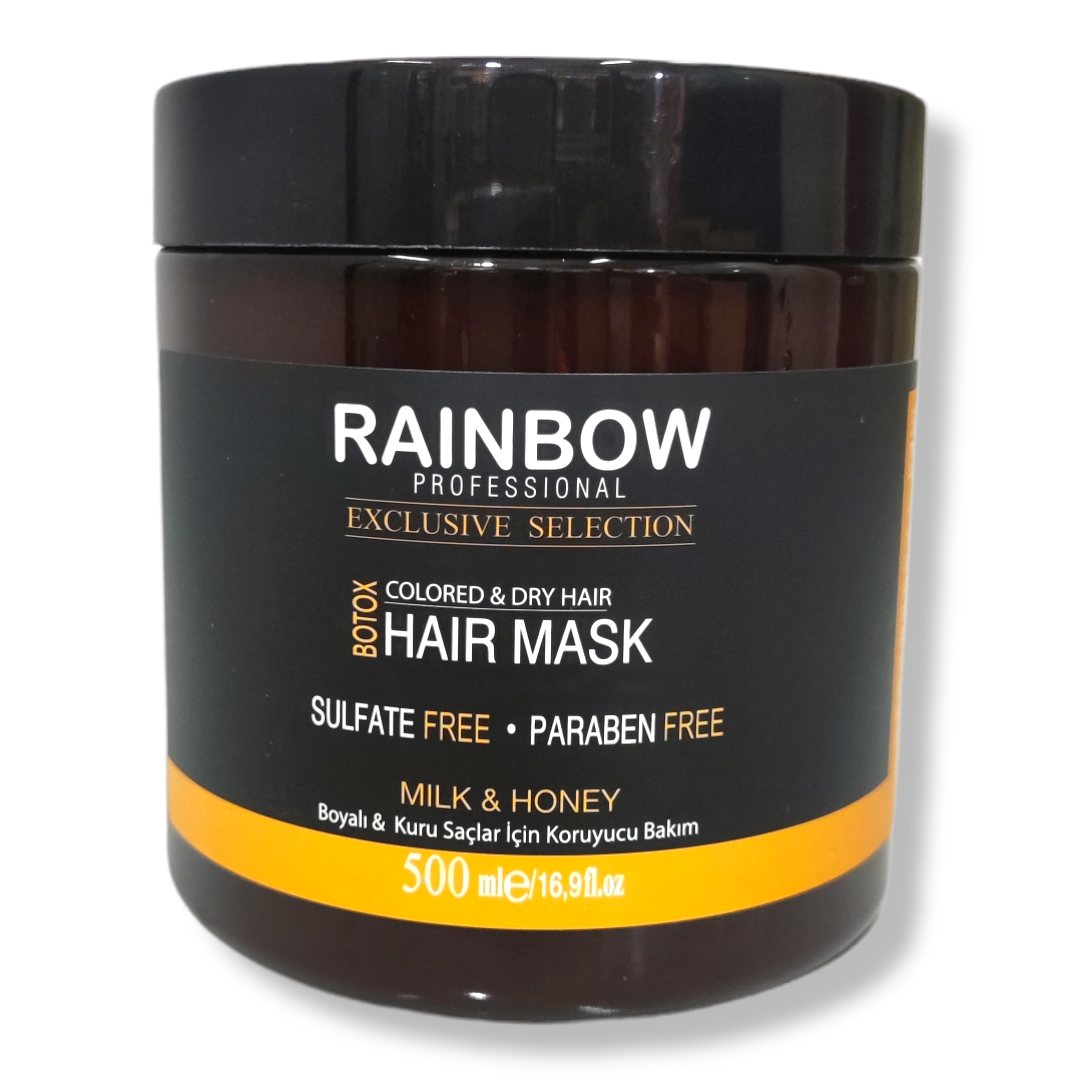 ماسک مو بدون سولفات رین بو  oof RAINBOW BOTOX HAIR MASK  مدل شیر و عسل برای مو های خشک