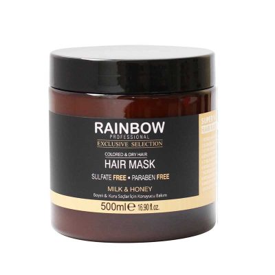 ماسک مو بدون سولفات رین بو RAINBOW BOTOX HAIR MASK مدل شیر و عسل برای مو های خشک